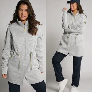 Ulla Popken Women's Grey Anchor Badge Knit Fleece Sweater Jacket
